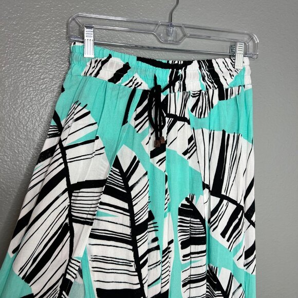 Trina Turk Aqua and Black Leaf Print Swim Coverup - Picture 2 of 9